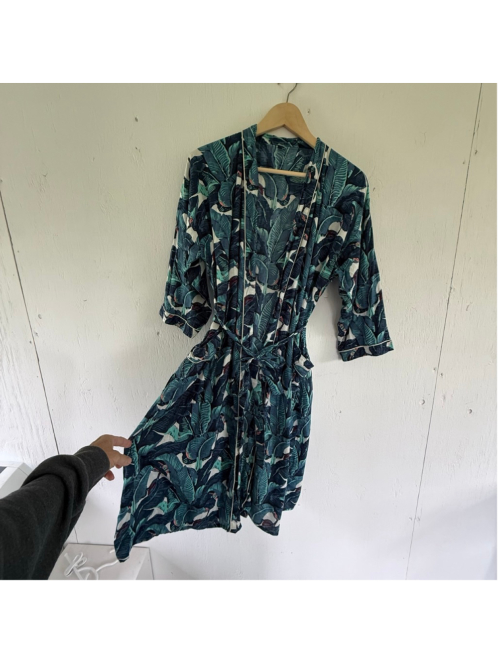 100% Cotton Tropical Banana Leaf Print Robe M/L - Picture 3 of 7